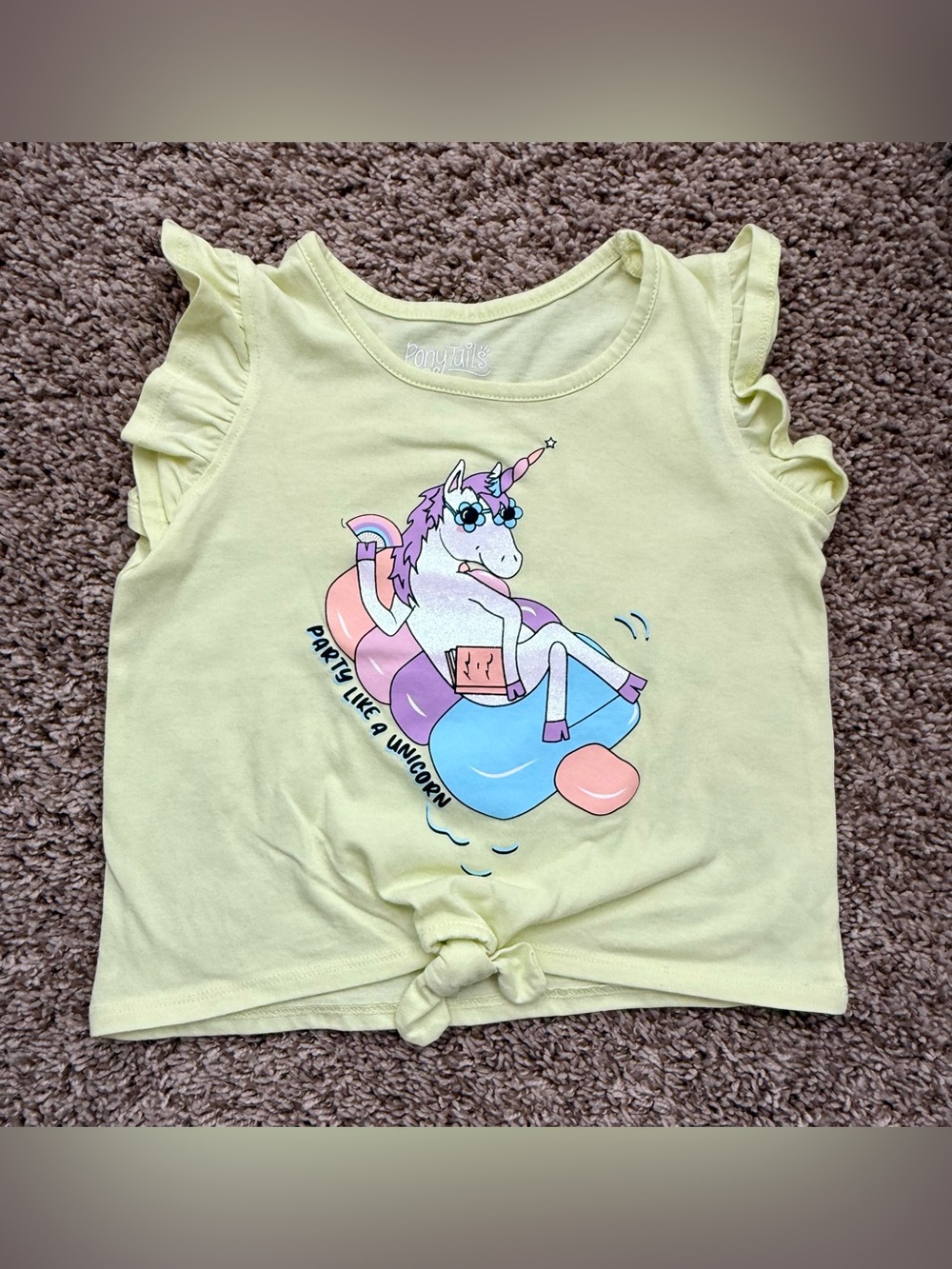 Ponytails Girls Unicorn Cold Shoulder Tie-Front Shirt Size 6X